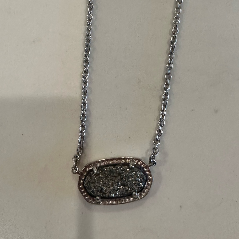 Kendra Scott Elisa Platinum Drusy Pendant Silver Rhodium Chain Necklace